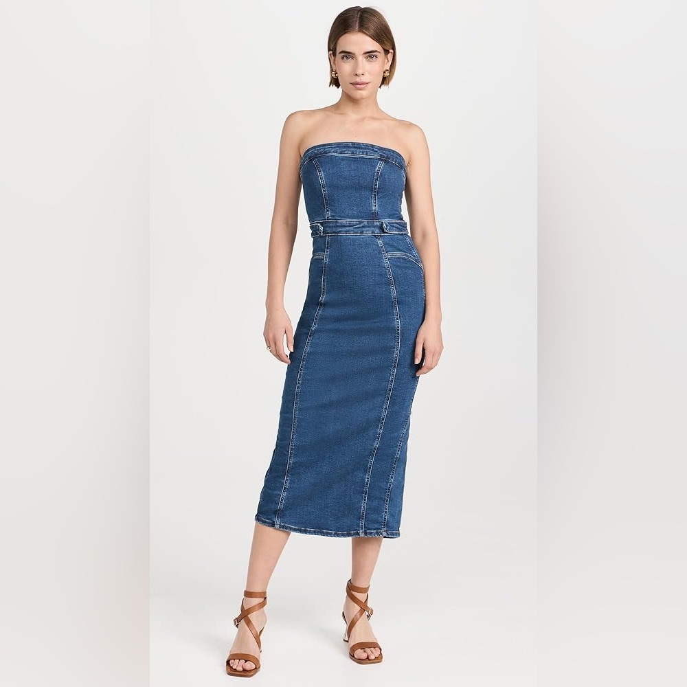 Good American Women's Denim Tube Midi Dress Blue size XS NWT 
Retail $199
